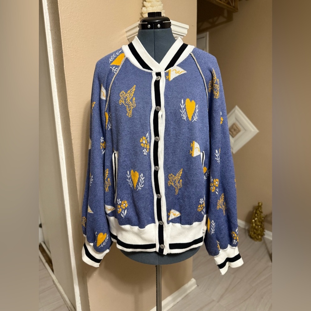 We The Free Blue and Gold Patterned Cardigan